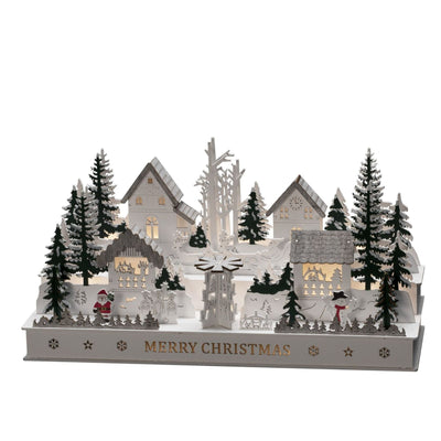 LED Holzsilhouette Dorf mit 12 Lichtern in warmweiß 3265-210