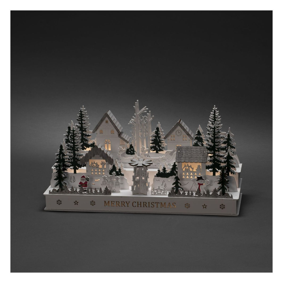 Produktbild Weihnachtsfigur - Konstsmide LED Holzsilhouette Dorf mit 12 Lichtern in warmweiß 3265-210