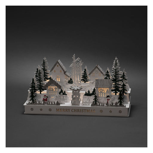 Produktbild Weihnachtsfigur - Konstsmide LED Holzsilhouette Dorf mit 12 Lichtern in warmweiß 3265-210