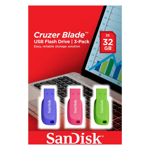 Produktbild USB-Stick - SanDisk Cruzer Blade 3x 32GB USB-Stick USB Typ-A 2.0 Blau, Grün, Pink