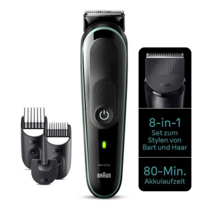 Braun 8-in-1 Styling-Set 3 MGK3441 Bart, Haar 80 Min. Akkulaufzeit, Aufbewahrungsbeutel, in Grün