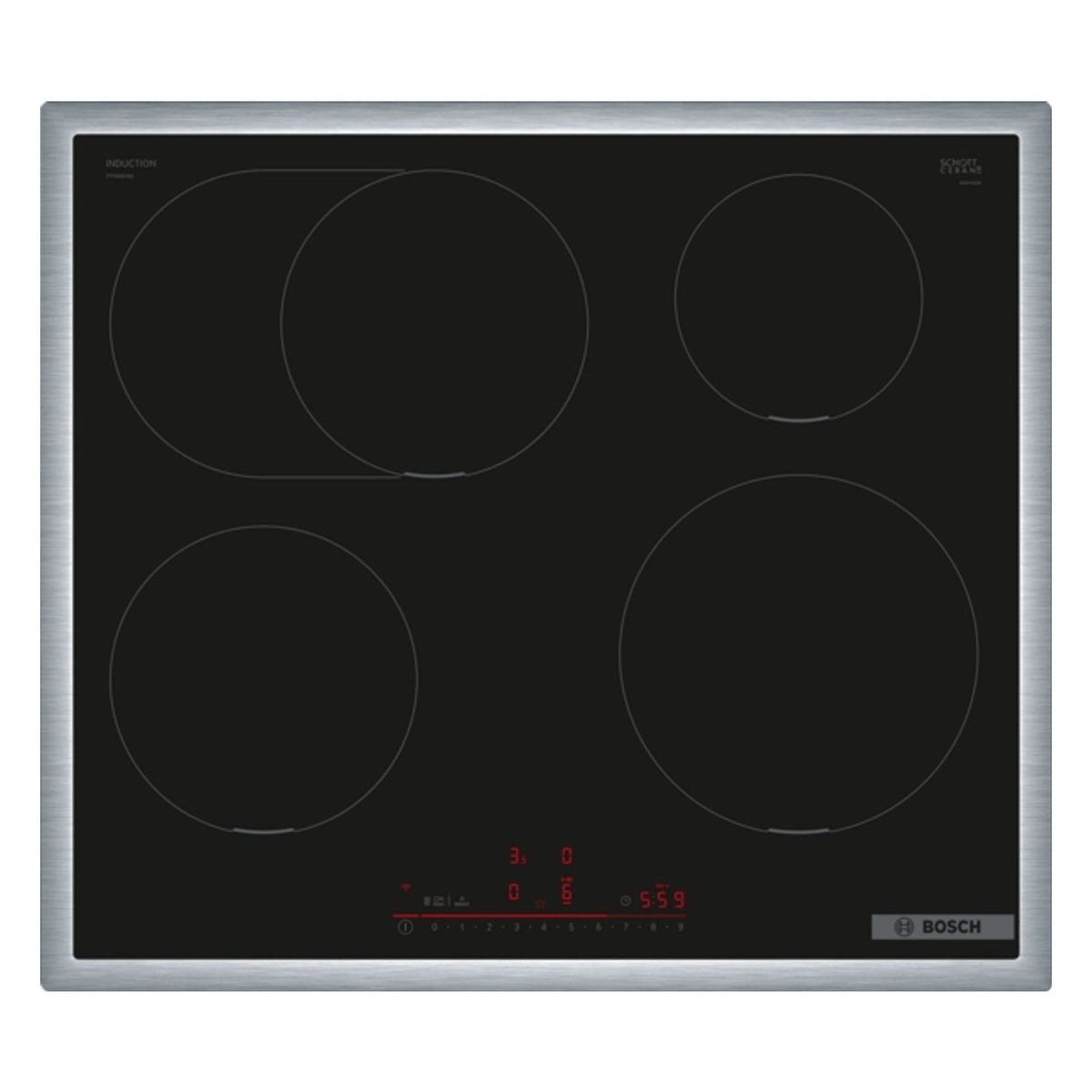 Produktbild Induktions-Kochfeld - Bosch Serie 6 PIF645HB1E Kochfeld Schwarz 60 cm Zonen-Induktionskochfeld 4 Zone(n)