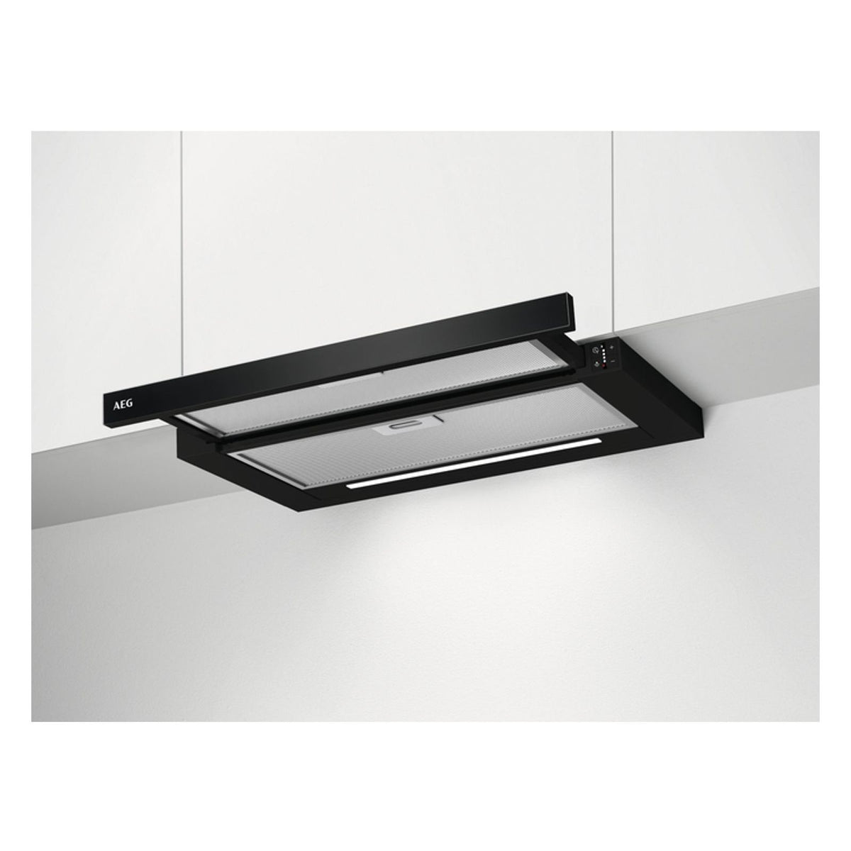 Produktbild Flachschirmhaube - AEG DPE5660B Dunstabzugshaube Halb eingebaut (Pullout) Aluminium, Schwarz 400 m³/h