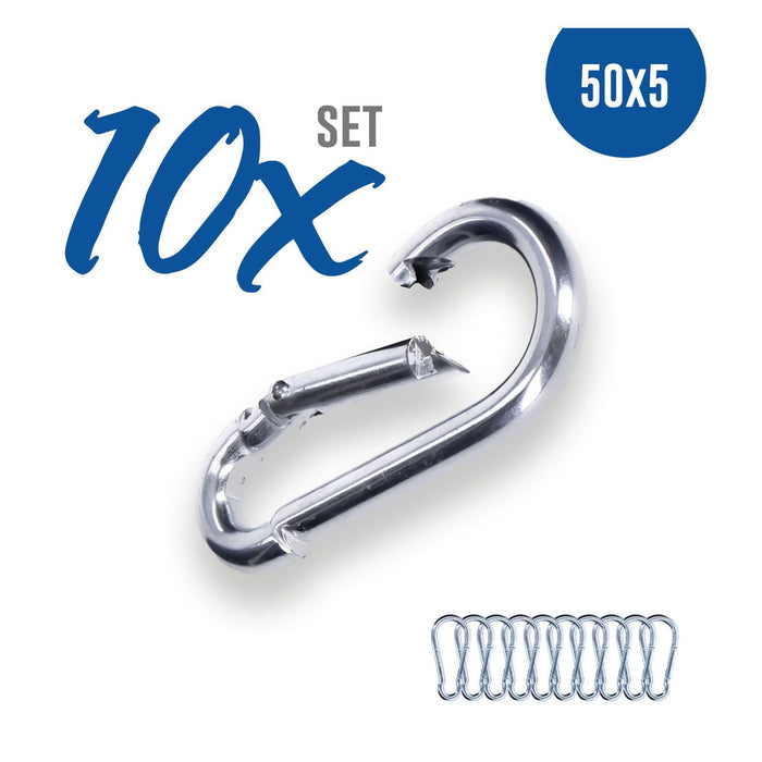 10x Karabinerhaken 50x5 mm Stahl verzinkt DIN5299 C-Form (Birne) rostfrei Schnapphaken bis 120kg