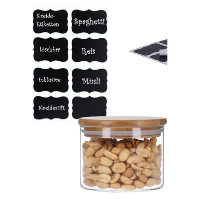 4er Set Vorratsglas mit Bambusdeckel und 8 Kreidetafel- Sticker (4 x 350ml)