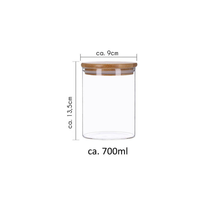 TP Vorratsgläser 4er Set mit Bambus Deckel, luftdichte Behälter inkl. Etiketten, 4 x 700 ml