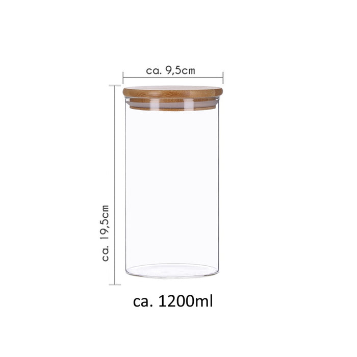 TP Vorratsgläser 4er Set mit Bambus Deckel 1200ml luftdichte Behälter inkl. Etiketten, 4 x 1200 ml