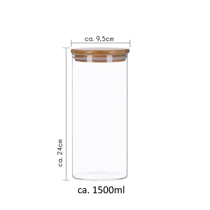 TP Vorratsgläser 4er Set mit Bambus Deckel, luftdichte Behälter inkl. Etiketten, 4 x 1500 ml