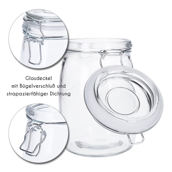TP 6er Set Vorratsglas mit Bügelverschluss inkl. 8 Kreidetafelsticker & Stift runde Form (6 x830 ml)