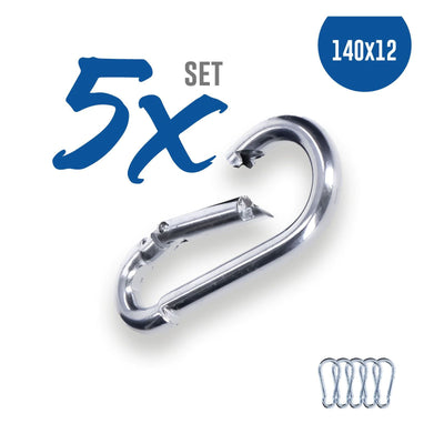5x Karabinerhaken 140x12 Stahl verzinkt DIN 5299 C-Form (Birne) rostfrei Schnapphaken bis 450Kg