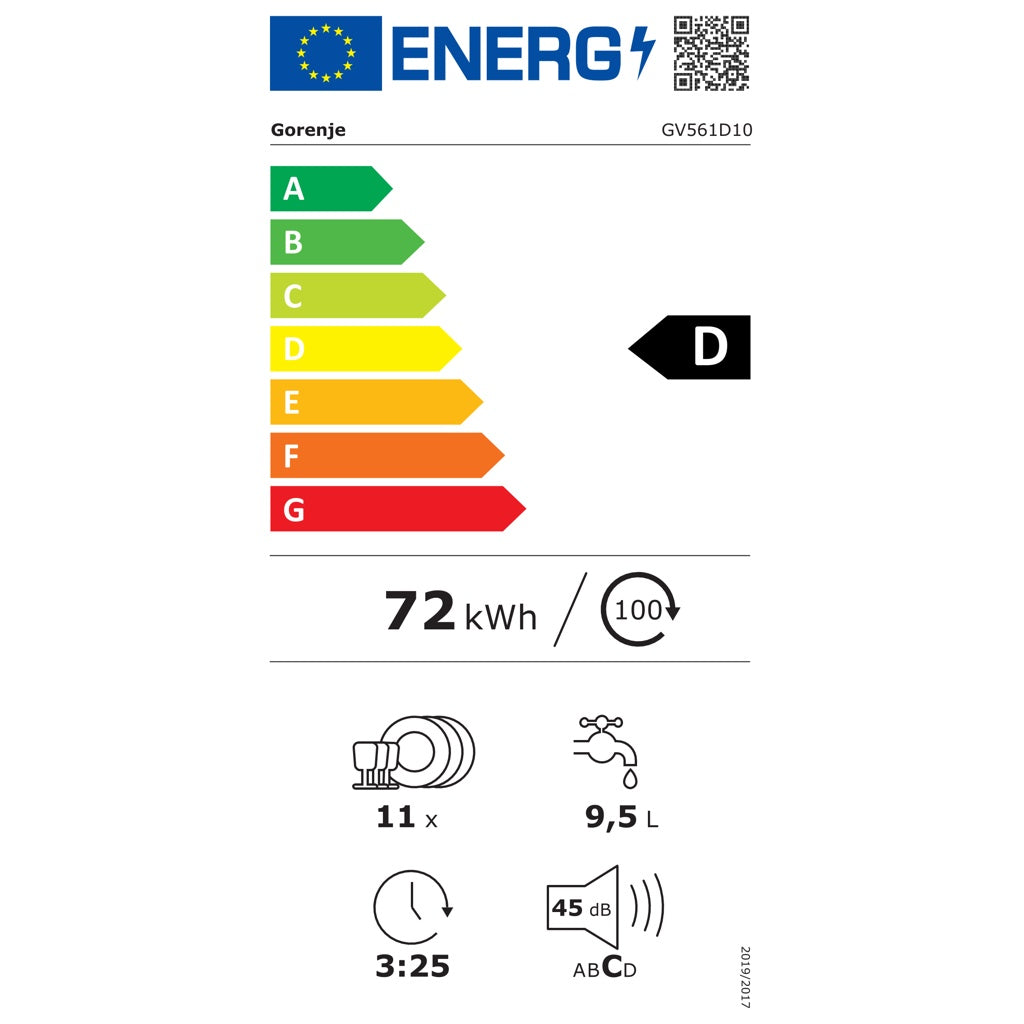 Produktbild Standgeschirrspüler - Gorenje EB-Geschirrspüler 45cm,11MG,9l,45dB GV 561D10