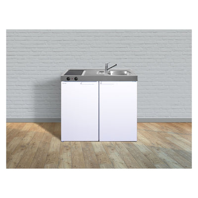 Miniküche Kitchenline MK 100 weiß mit Glaskeramikkochfeld & Spüle rechts KSGKFliBre