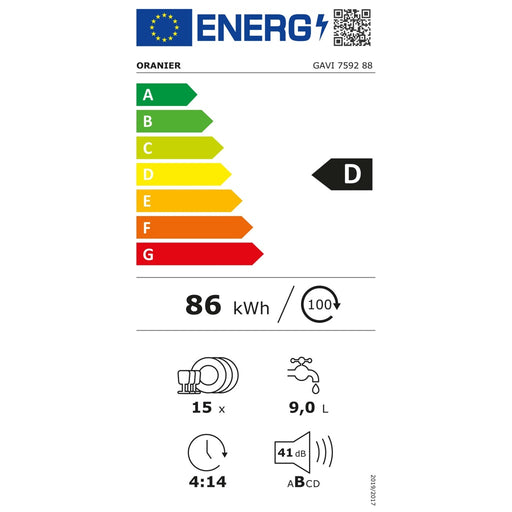 Produktbild vollintegrierbarer Geschirrspüler - Oranier GAVI 7592 XL Geschirrspüler vollintegrierbar 60cm 15 Maßgedecke D
