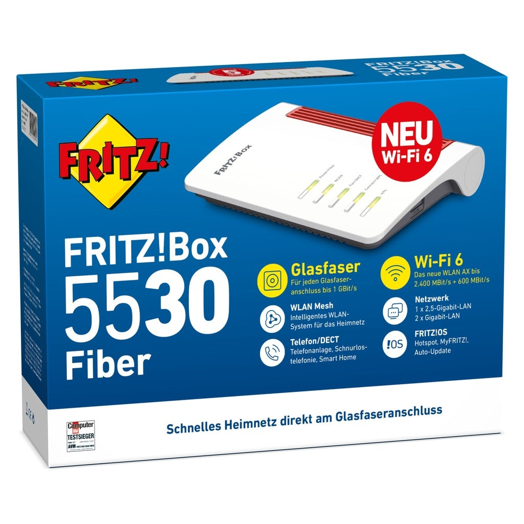 Produktbild WLAN-Router - AVM WLAN Router Wi-Fi 6 FRITZ!Box 5530 FIBER