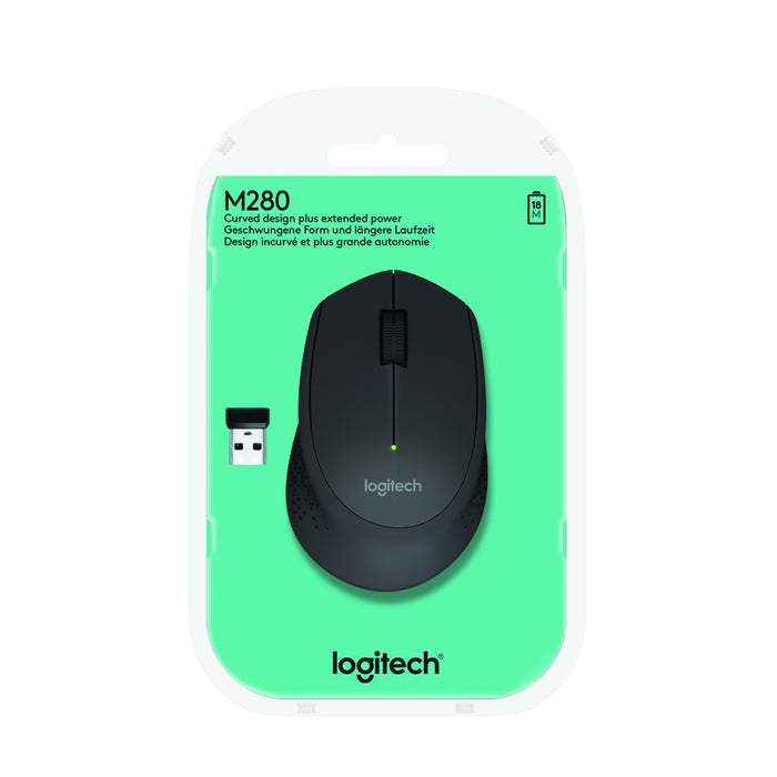 Logitech M280 ergonomische Funkmaus schwarz (bis 1000 DPI, kabellos, rechtshänder)