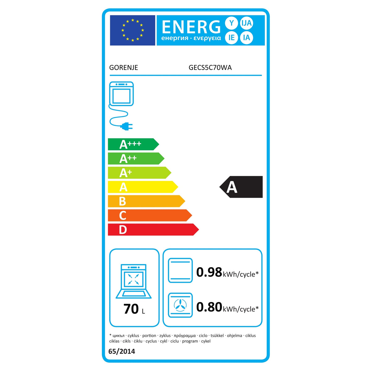 Produktbild Elektro-Herd-Set - Gorenje Elektroherd Heißluft,70L GECS5C70WA