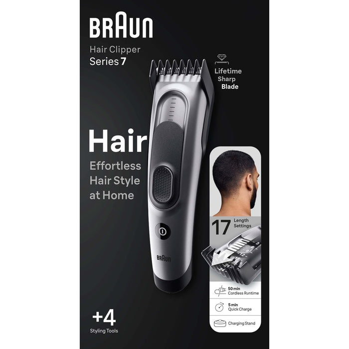 BRAUN Haarschneider Series 7 HC7390 in grau, HairClipper für Männer mit 17 Längeneinstellungen