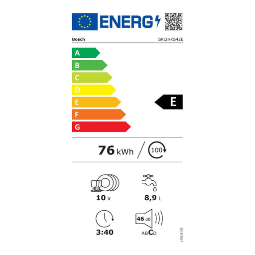 Produktbild teilintegrierbarer Geschirrspüler - Bosch Serie 2 SPI2HKS42E Geschirrspüler teilintegriert 45cm 10 Maßgedecke E