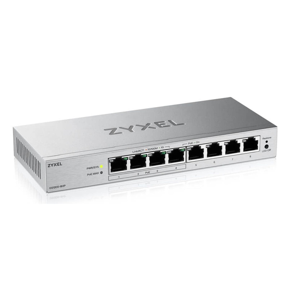 Produktbild Gigabit-Switch - Zyxel GS1200-8HPV3 Managed L2 Gigabit Ethernet (10/100/1000) Power over Ethernet (PoE) Desktop