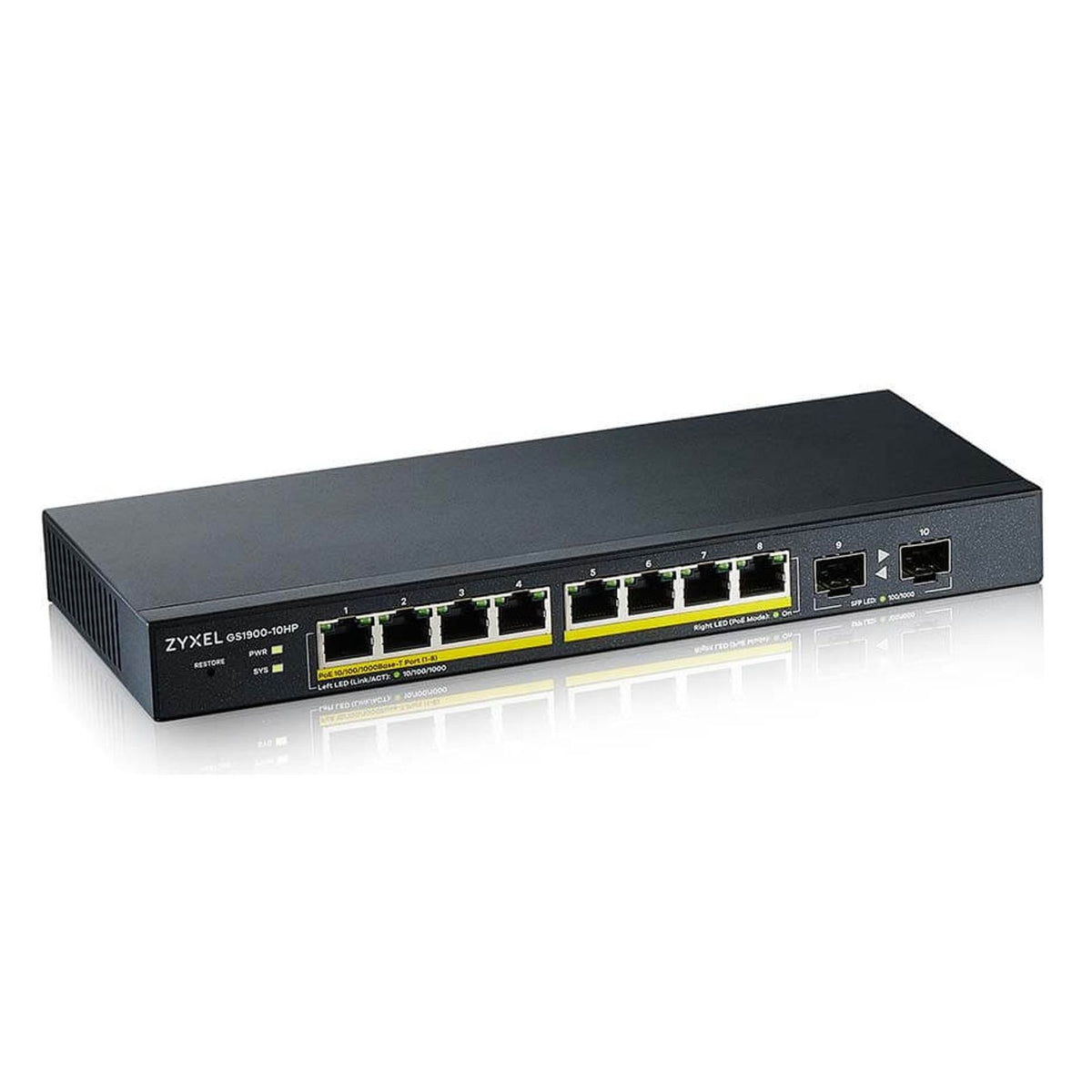 Produktbild Gigabit-Switch - Zyxel GS1900-10HP Managed L2 Gigabit Ethernet (10/100/1000) Power over Ethernet (PoE) Schwarz