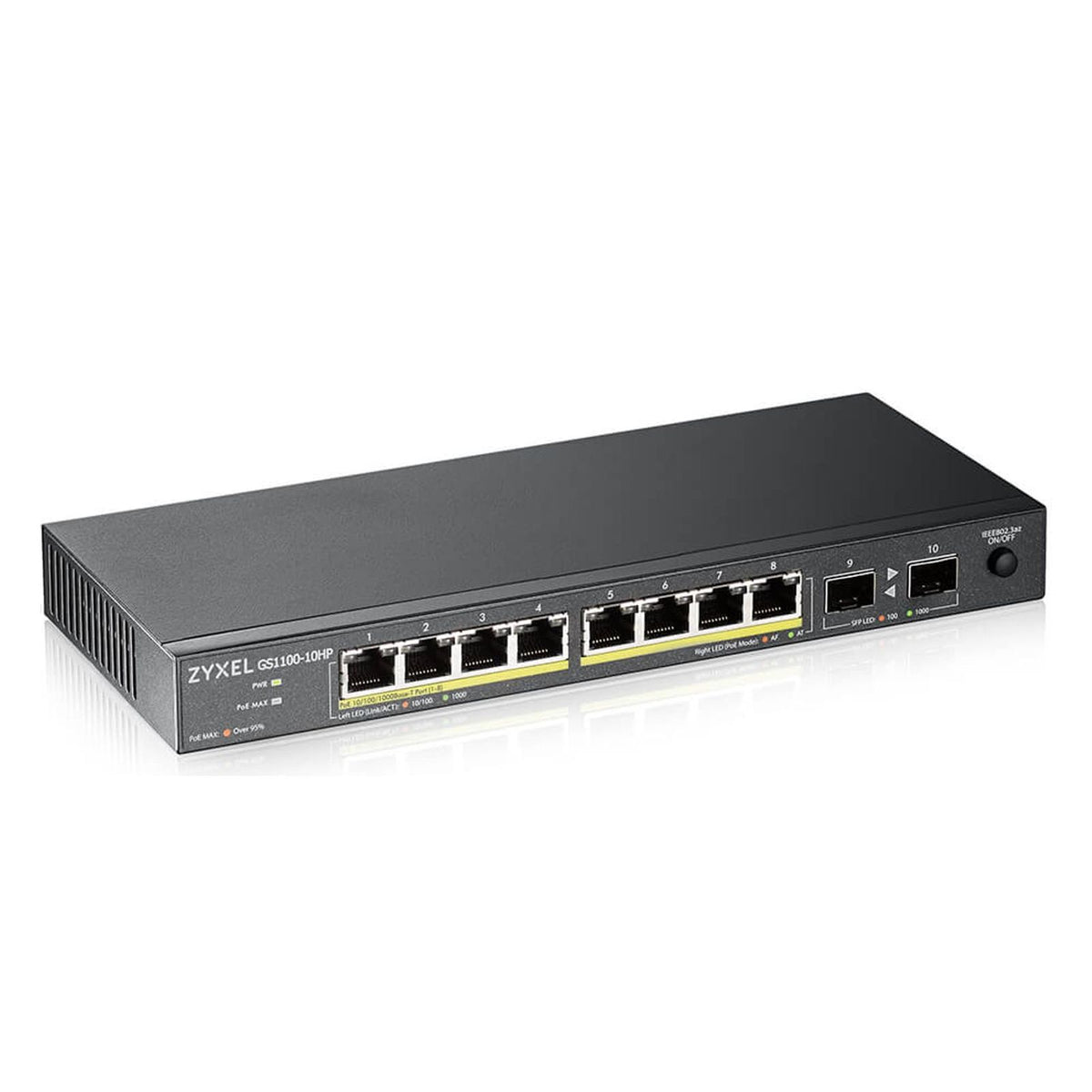 Produktbild Unmanaged Switch - Zyxel GS1100-10HP v2 Unmanaged Gigabit Ethernet (10/100/1000) Power over Ethernet (PoE) Schwarz