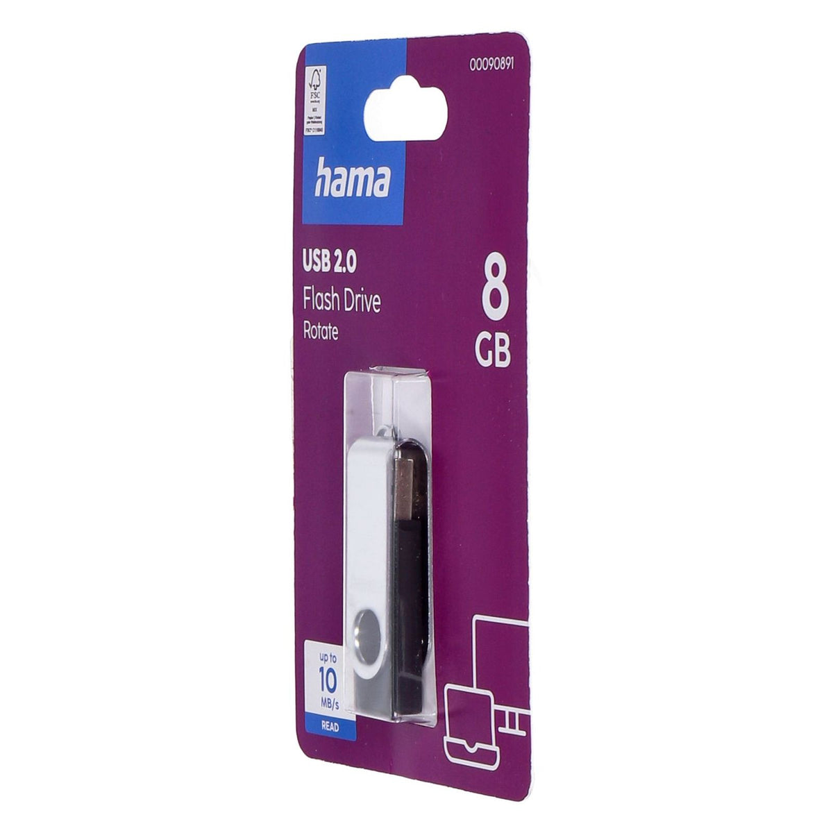 Produktbild USB-Stick - Hama 8GB Rotate USB-Stick USB Typ-A 2.0 Schwarz, Silber