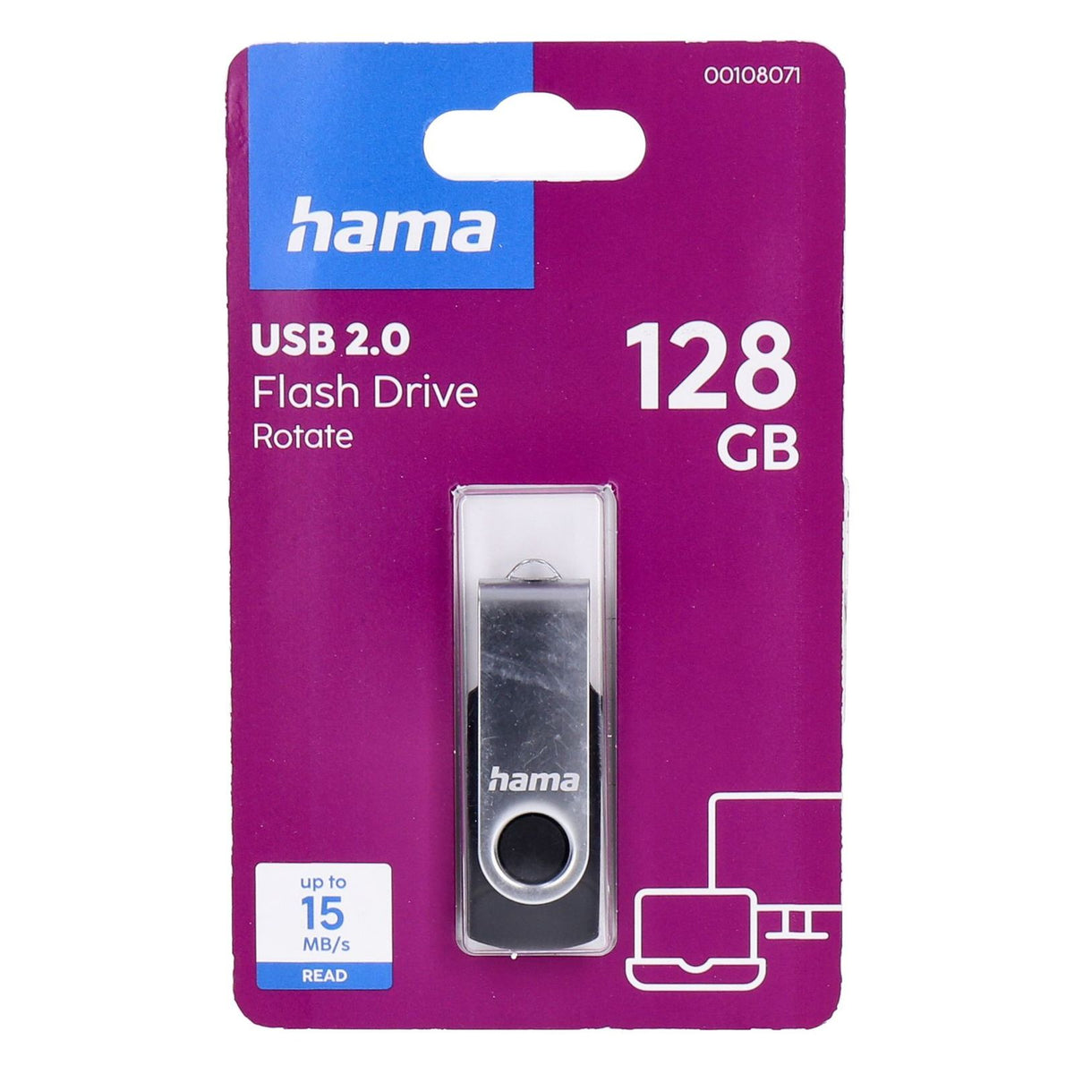 Produktbild USB-Stick - Hama Rotate 128GB USB 2.0 USB-Stick USB Schwarz, Silber