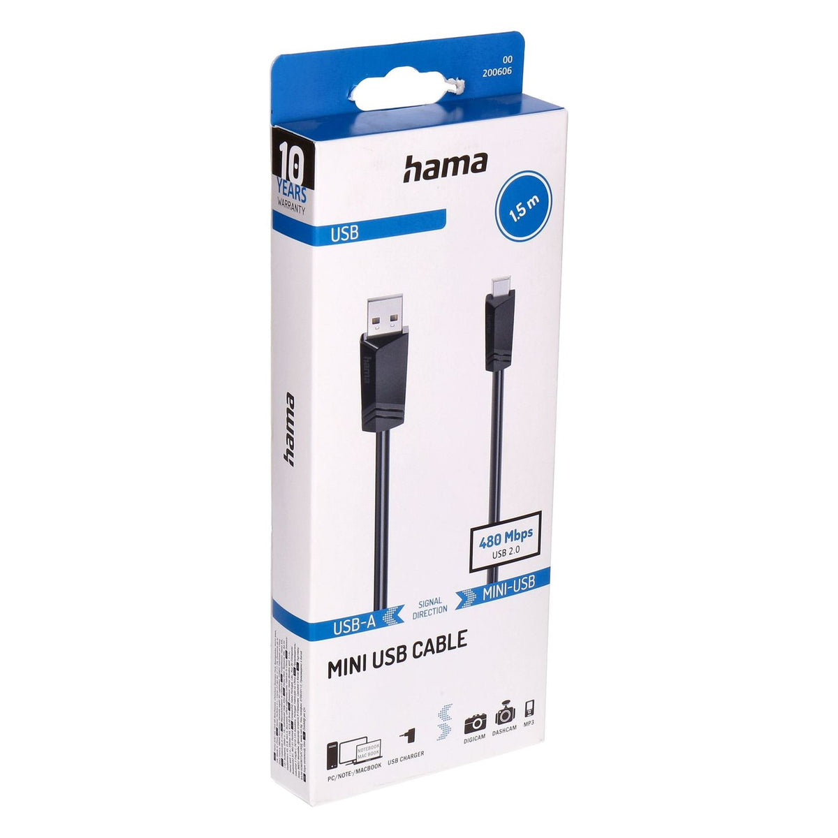 Produktbild USB-Kabel - Hama 00200606 USB Kabel USB 2.0 1,5 m Mini-USB B USB A 0,48 Gbit/s Schwarz