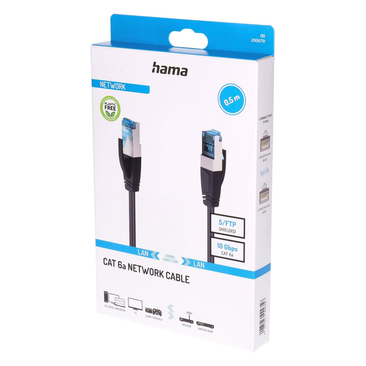 Produktbild Netzwerkkabel - Hama 00200679 Netzwerkkabel Schwarz 0,5 m Cat6a S/FTP (S-STP)