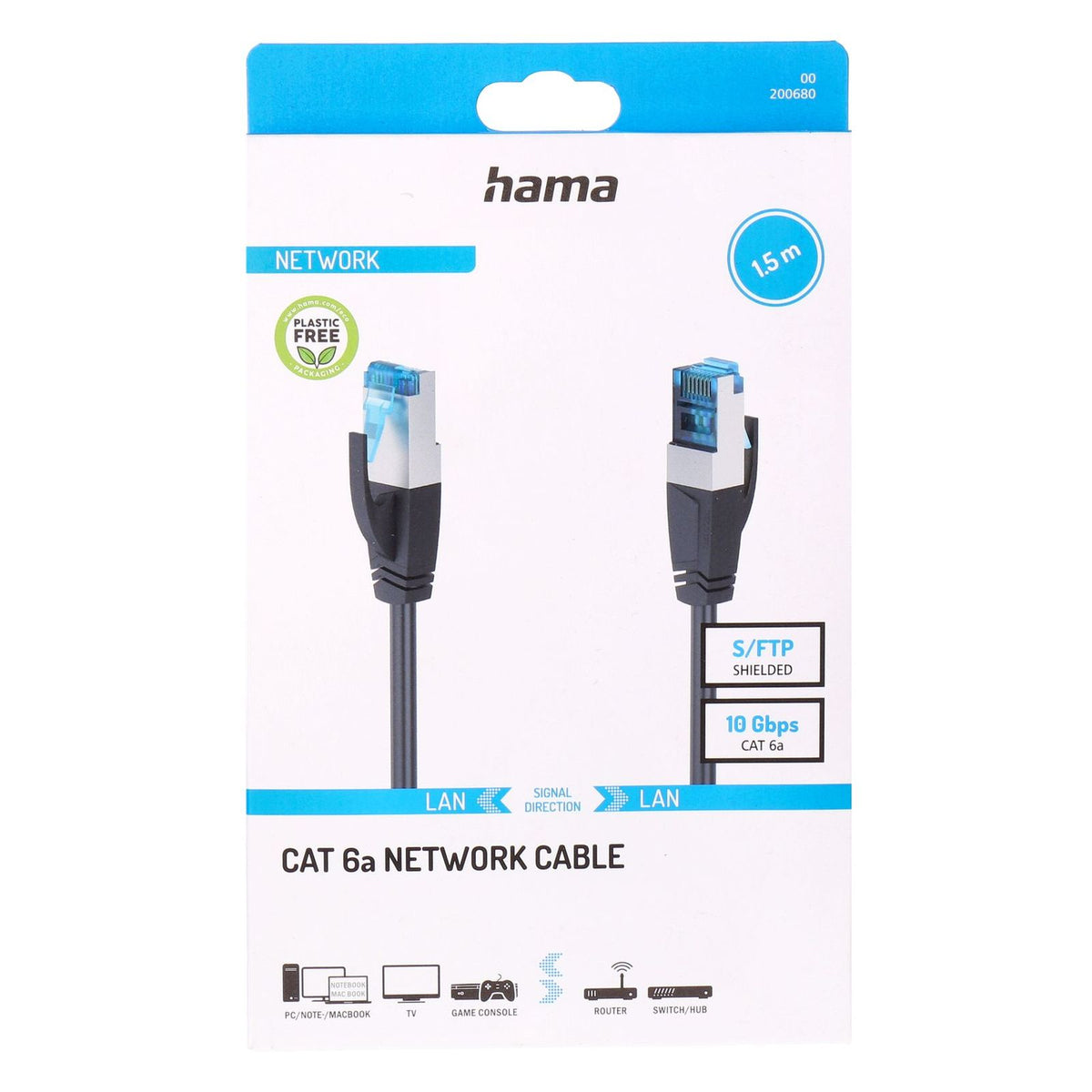 Produktbild Netzwerkkabel - Hama 00200680 Netzwerkkabel Schwarz 1,5 m Cat6a S/FTP (S-STP)