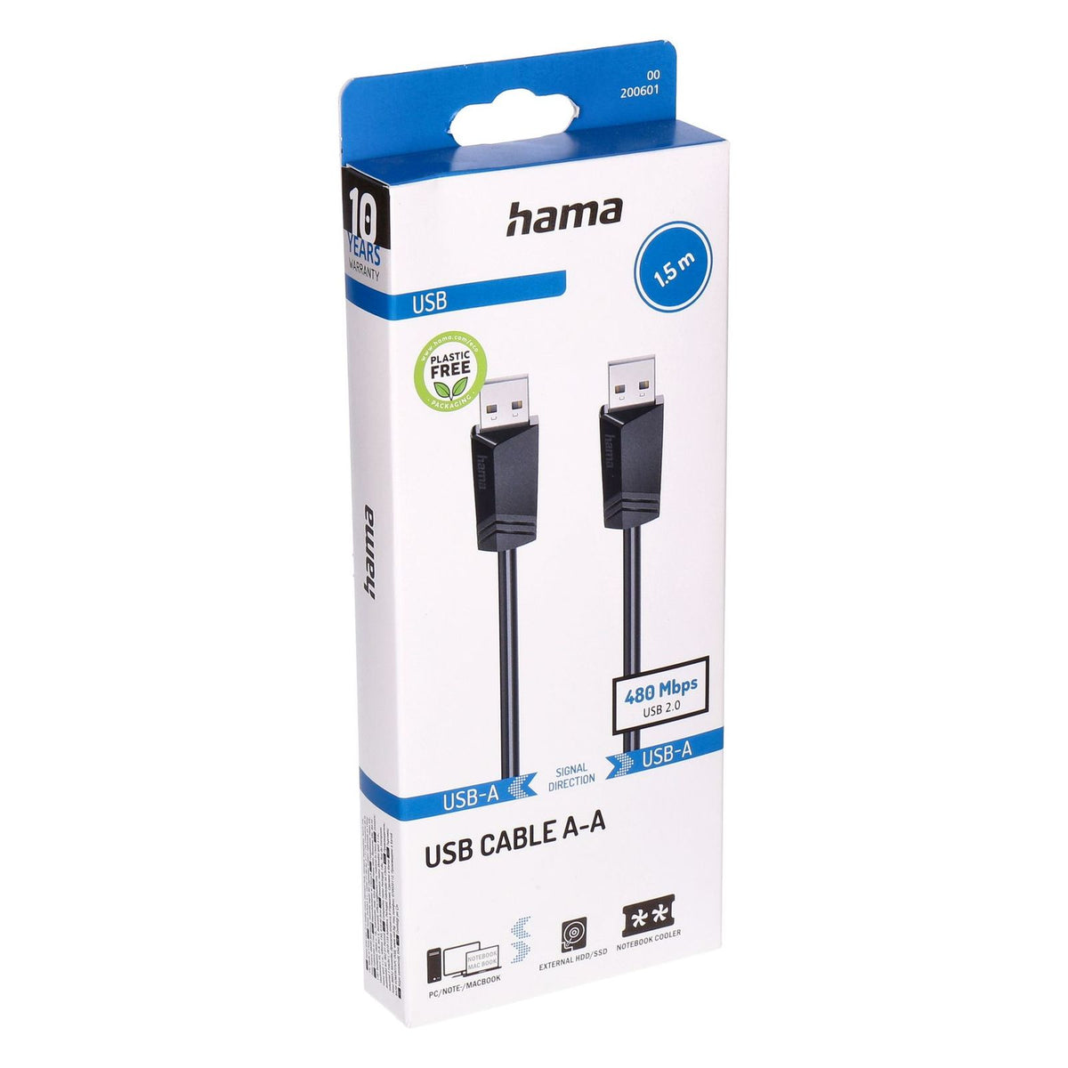Produktbild USB-Kabel - Hama 00200601 USB Kabel USB 2.0 1,5 m USB A 0,48 Gbit/s Schwarz