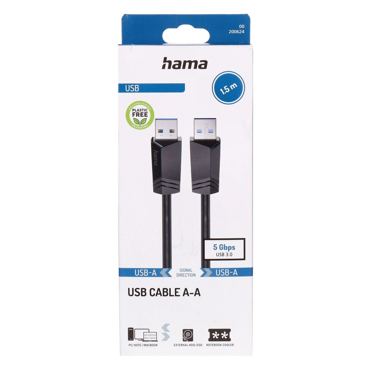 Produktbild USB-Kabel - Hama 00200624 USB Kabel 1,5 m USB A 5 Gbit/s Schwarz