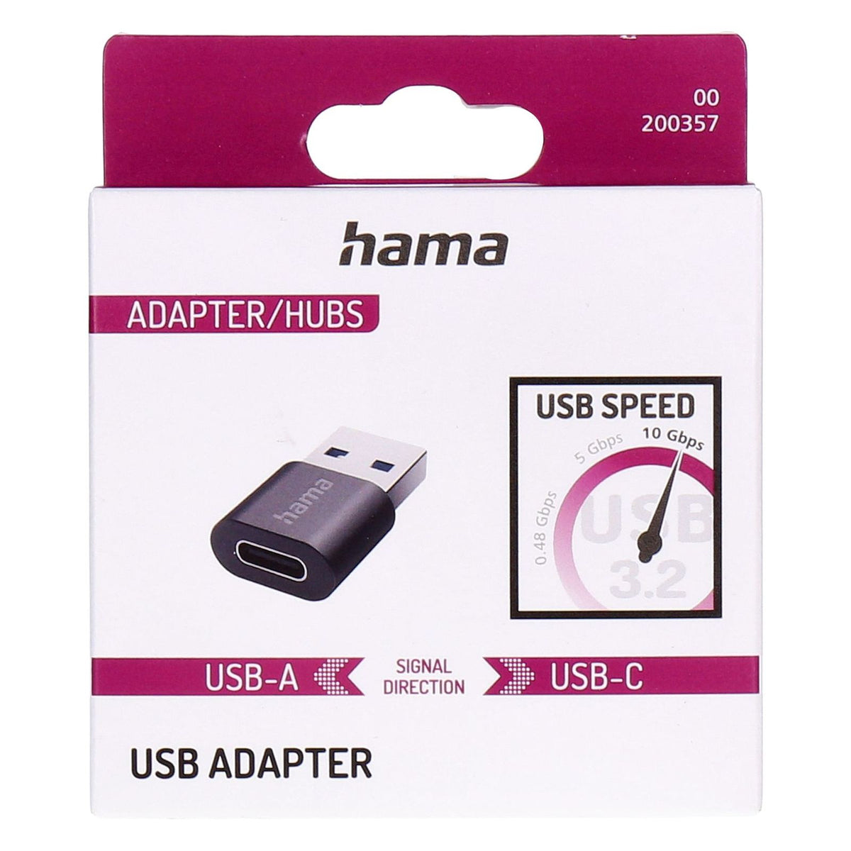 Produktbild USB-Adapter - Hama USB-Adapter, USB-A-Stecker - USB-C-Buchse, USB 3.2 Gen2, 10 Gbit / s