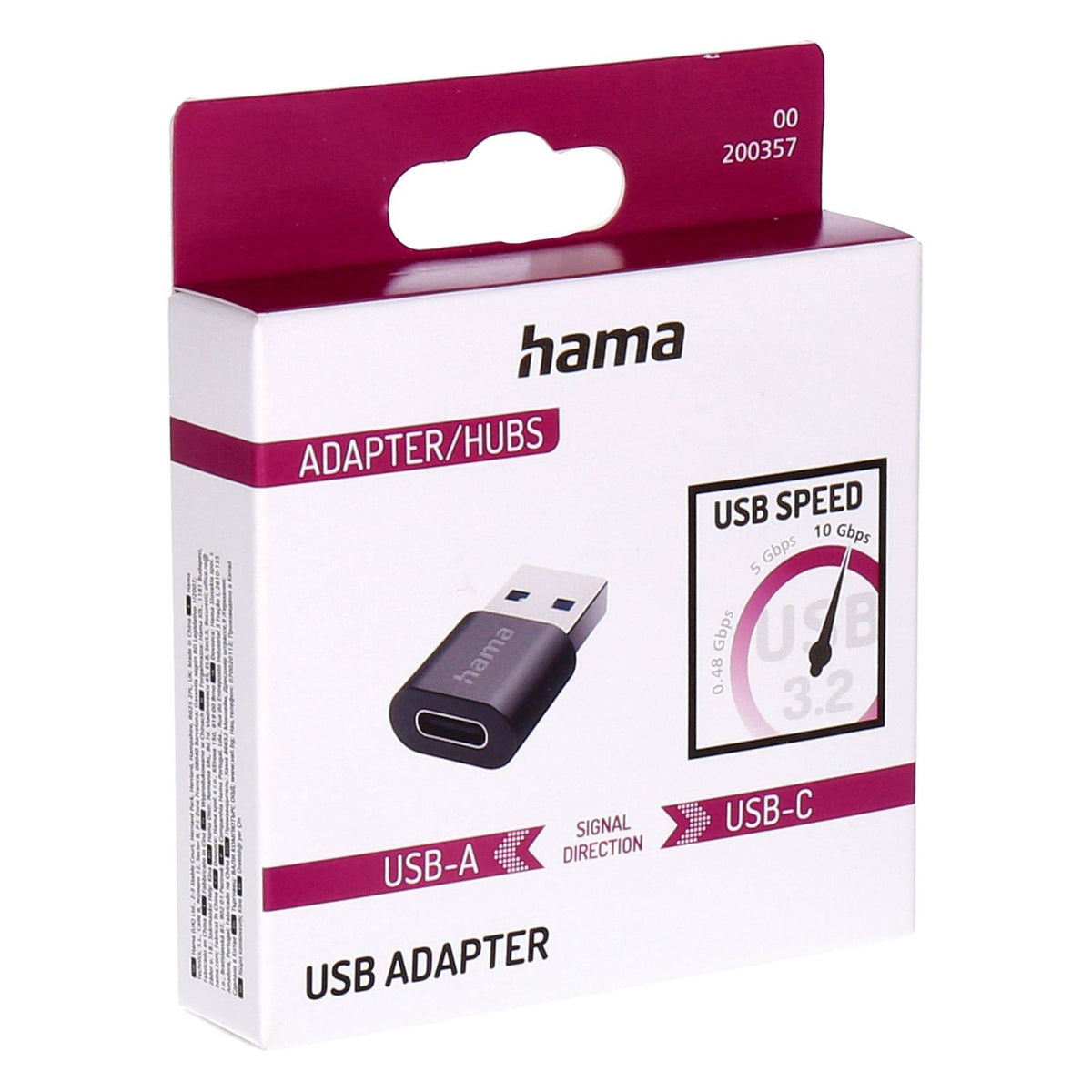 Produktbild USB-Adapter - Hama USB-Adapter, USB-A-Stecker - USB-C-Buchse, USB 3.2 Gen2, 10 Gbit / s