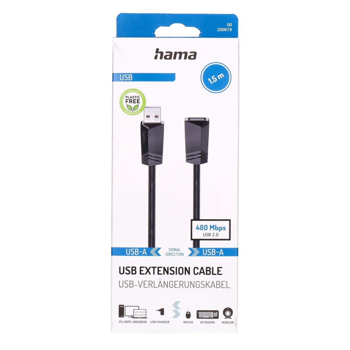 Produktbild USB-Kabel - Hama 00200619 USB Kabel USB 2.0 1,5 m USB A 0,48 Gbit/s Schwarz