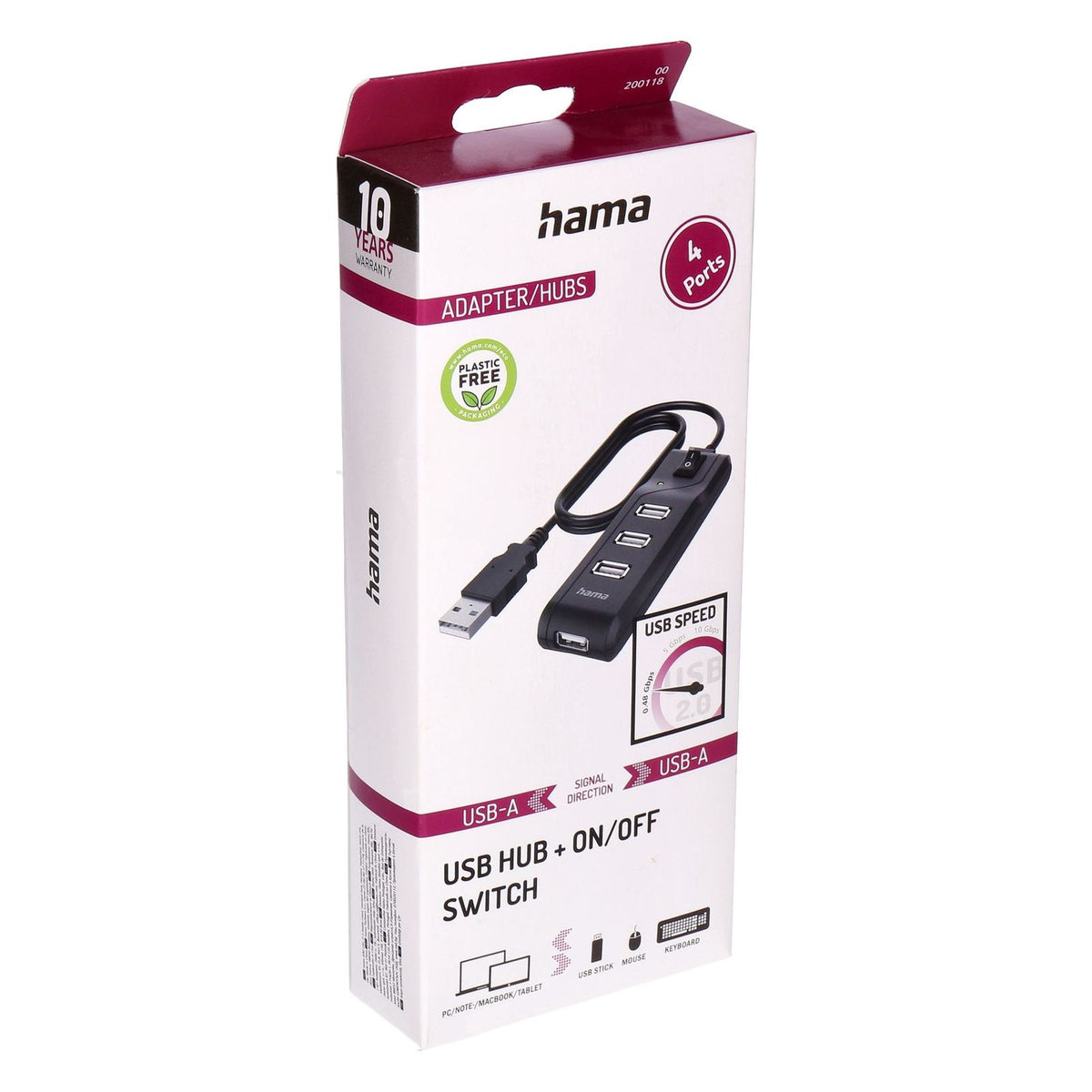 Produktbild HUB - Hama 00200118 Schnittstellen-Hub USB 2.0 480 Mbit/s Schwarz