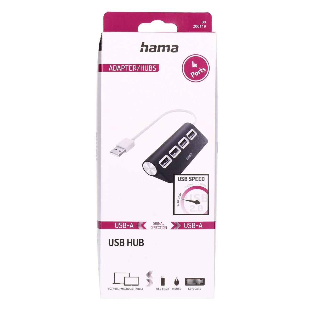 Produktbild USB-Adapter - Hama 00200119 Schnittstellen-Hub USB 2.0 480 Mbit/s Schwarz