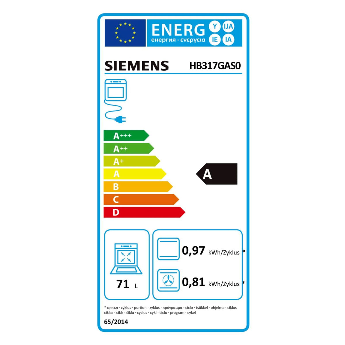 Produktbild Einbaubackofen - Siemens iQ500 HB317GAS0 Backofen Schwarz, Edelstahl