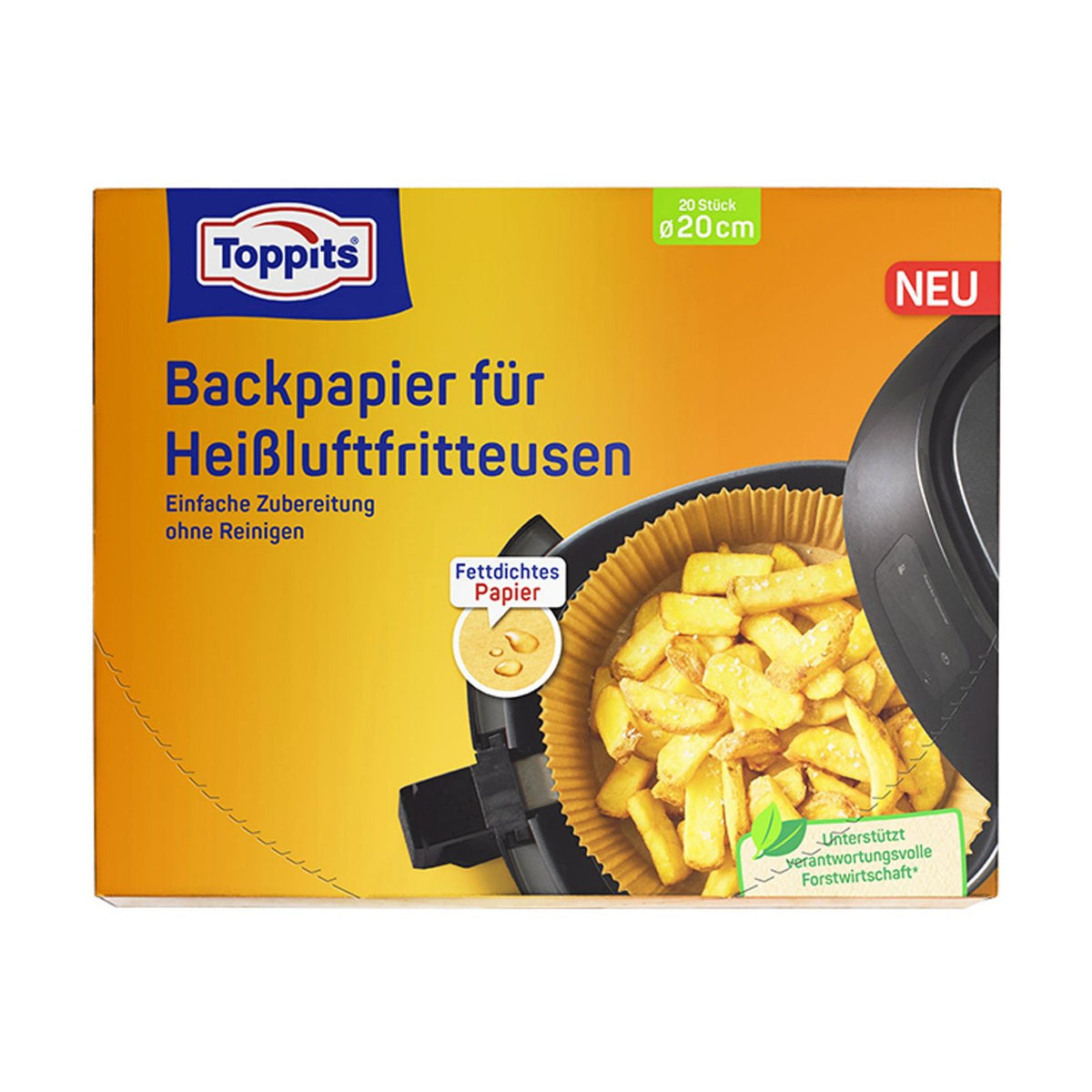 Produktbild Heißluftfritteuse - Toppits Backpapier für Heißluftfritteusen 20cm braun (20 Stück)