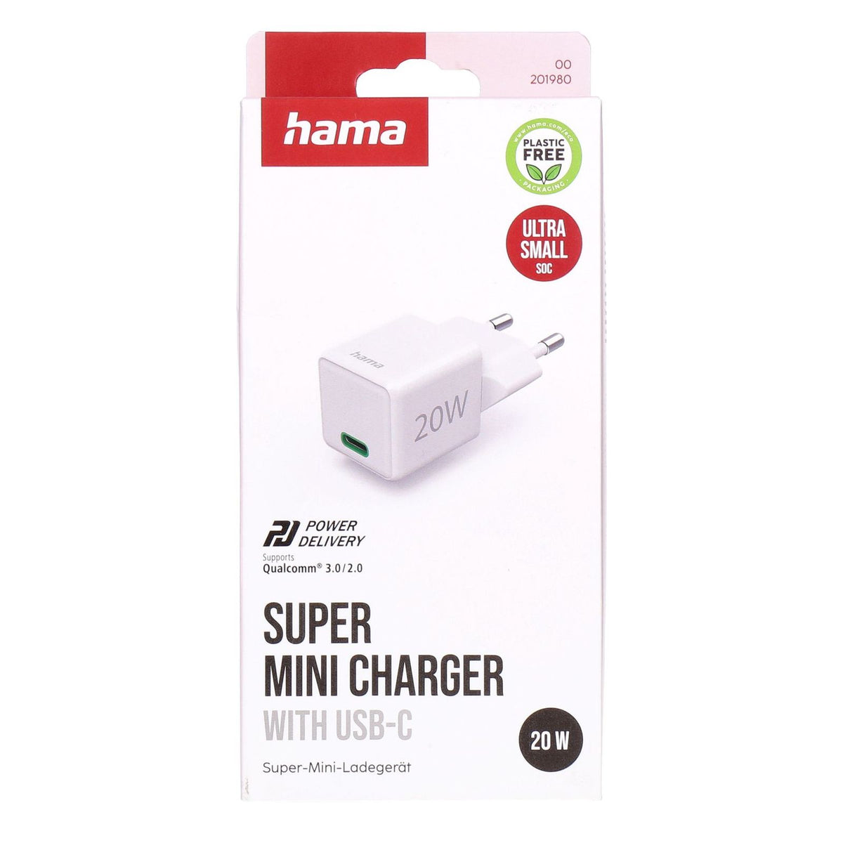 Produktbild Smartphone-Ladegerät - Hama 00201980 Ladegerät USB-C Smartphone Weiß AC Schnellladung Drinnen