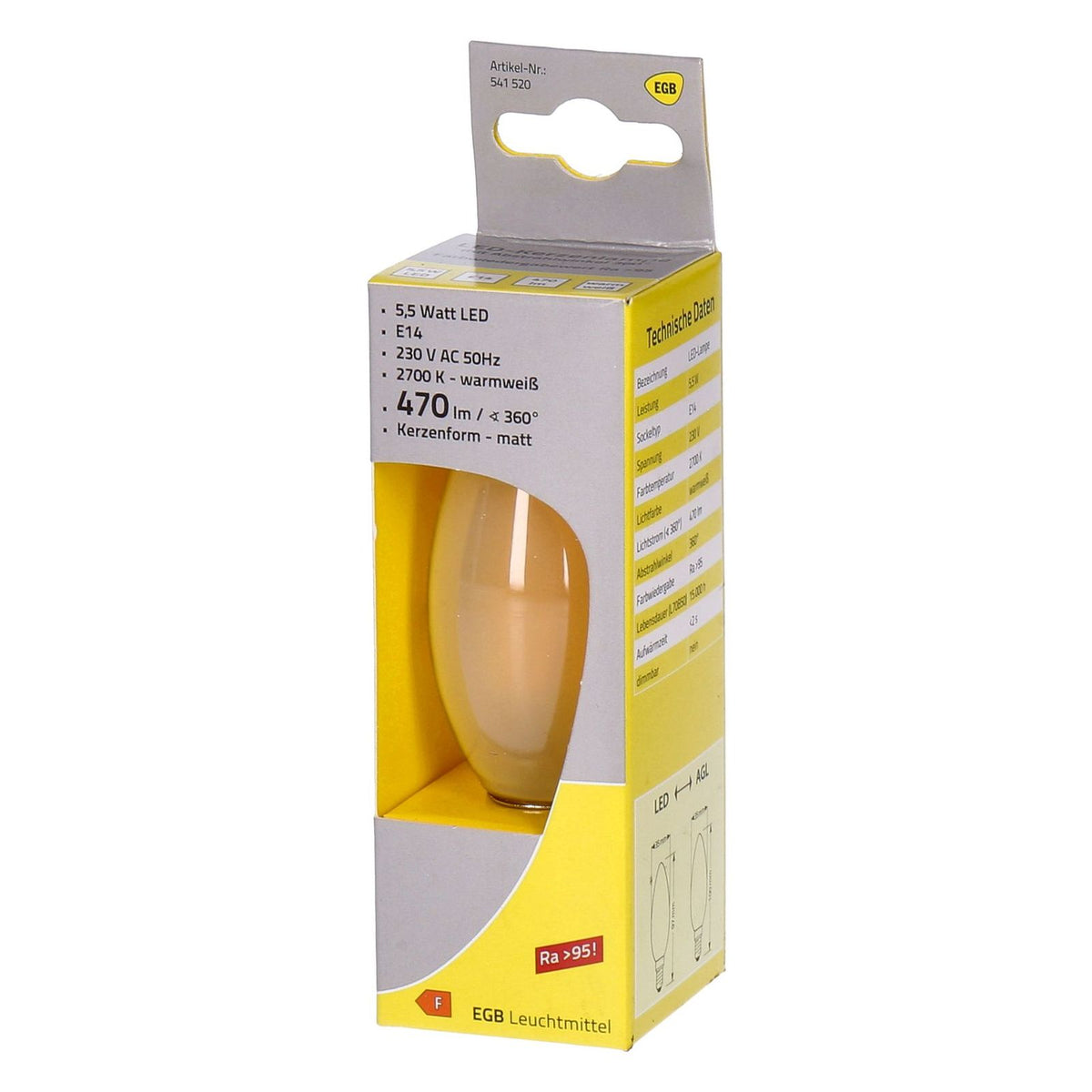 Produktbild LED-Leuchtmittel - EGB Kerze 5,5W matt E14 470lm