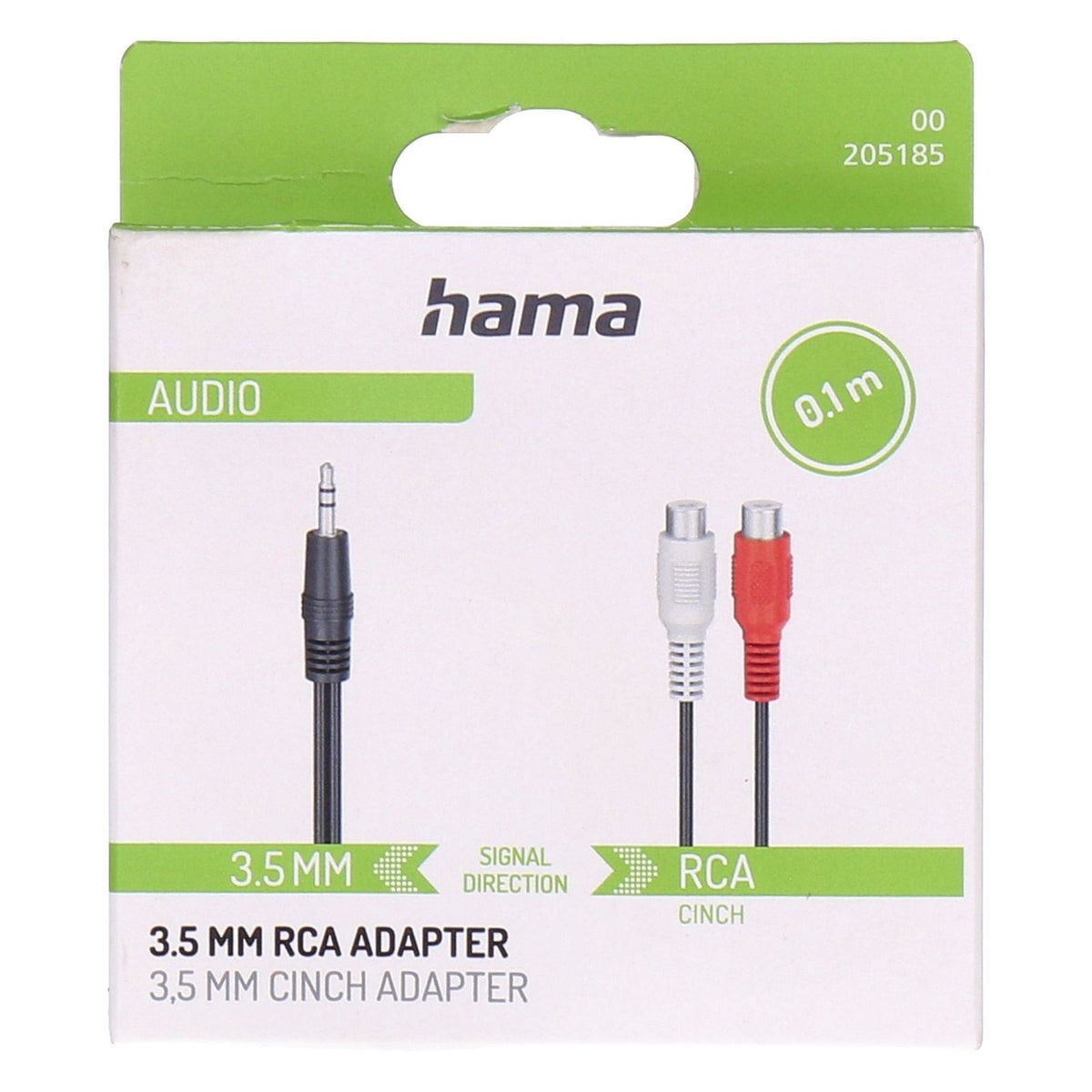 Produktbild Audio-Kabel - Hama 00205185 Audio-Kabel 0,1 m 2 x RCA 3.5mm Schwarz