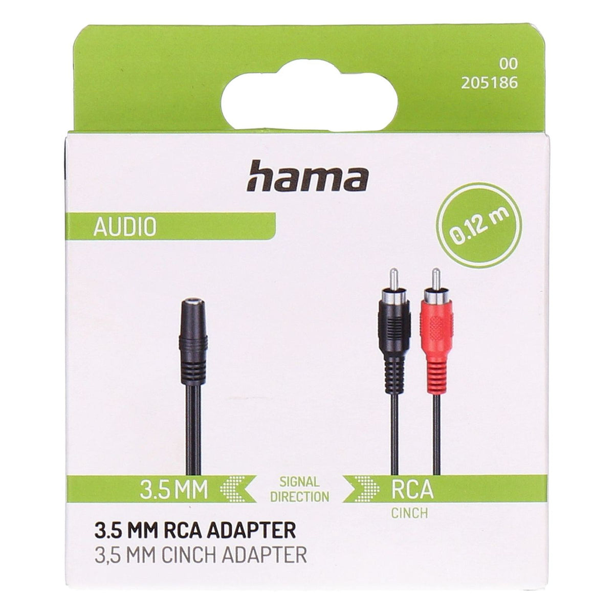 Produktbild Audio-Kabel - Hama 00205186 Audio-Kabel 0,1 m 2 x RCA 3.5mm Schwarz, Rot