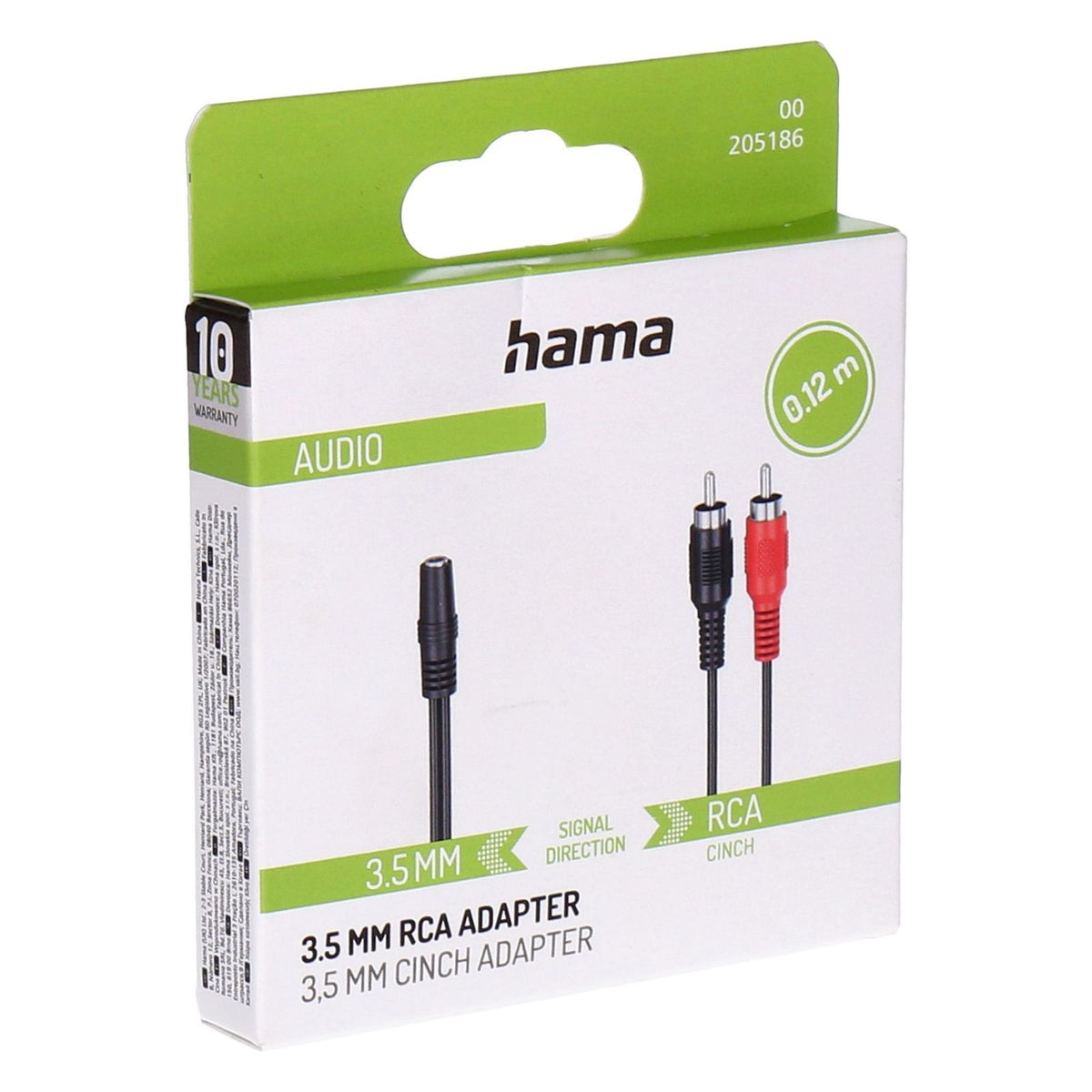 Produktbild Audio-Kabel - Hama 00205186 Audio-Kabel 0,1 m 2 x RCA 3.5mm Schwarz, Rot