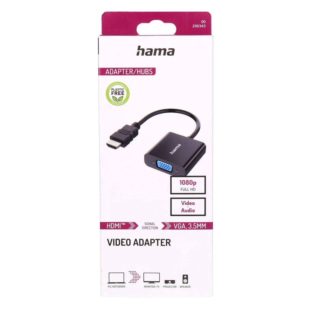 Produktbild Audio- & Video-Adapter - Hama 00200343 Videokabel-Adapter 0,15 m HDMI Typ A (Standard) VGA (D-Sub) Schwarz