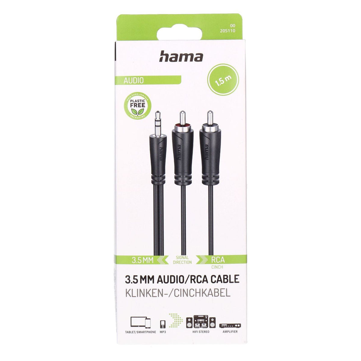 Produktbild Audio-Kabel - Hama 00205110 Audio-Kabel 1,5 m 3.5mm 2 x RCA Schwarz