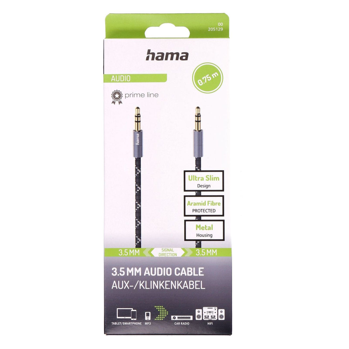 Produktbild Audio-Kabel - Hama 00205129 Audio-Kabel 0,75 m 3.5mm Schwarz, Grau