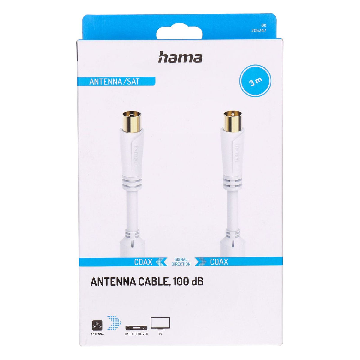 Produktbild SAT-Kabel - Hama 00205247 Koaxialkabel 3 m Koaxial Weiß