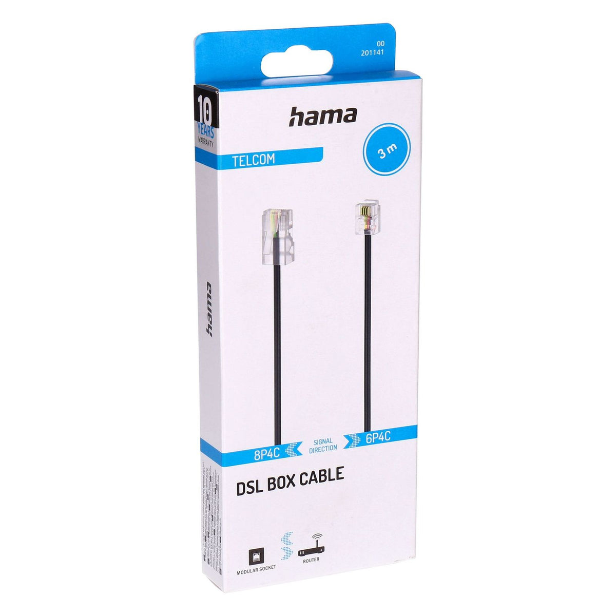 Produktbild Kabelmanagement - Hama 00201141 Telefonkabel 3 m Schwarz