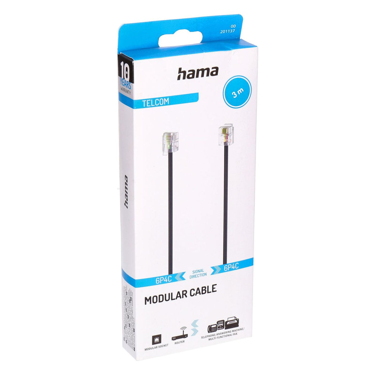 Produktbild Ohne Kategorie - Hama 00201137 Telefonkabel 3 m Schwarz